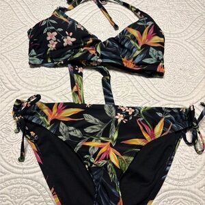 Kona Sol Black Floral Bikini Set